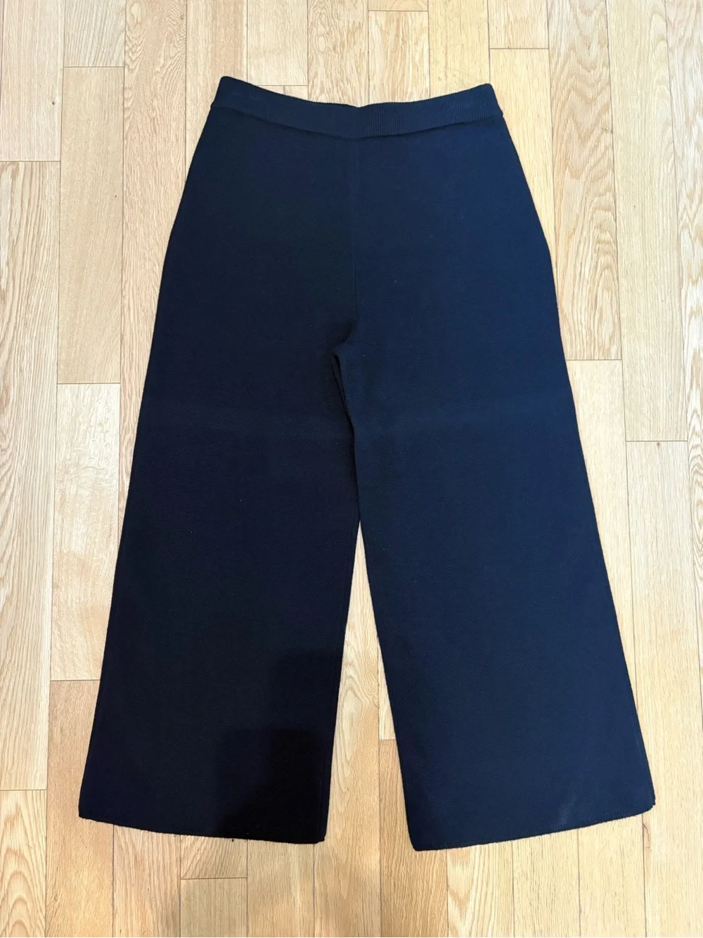 J.Crew Wide Leg Sweater Pants Black S BA401 Cropped High Rise Knit Pull On Cozy